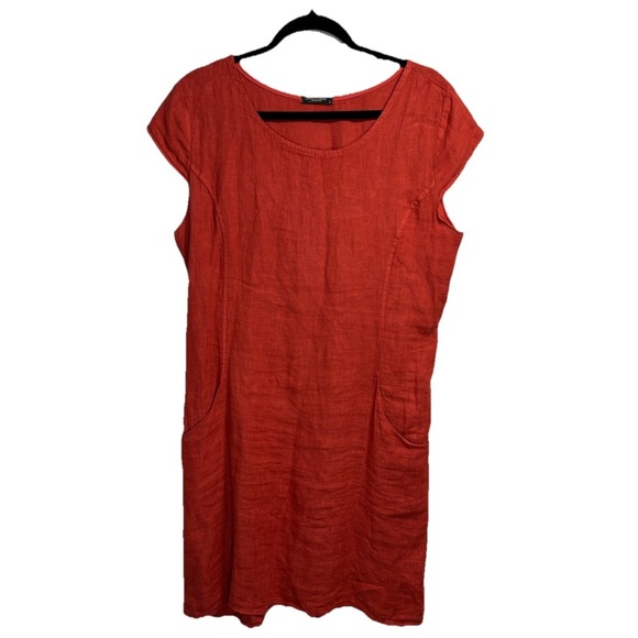 Lungo L'arno Cap Sleeve Linen Shift Dress Women's Large Made In Italy Red‎ - Picture 1 of 3